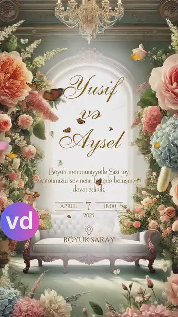 Sehrli Gül Bağçası Toy Dəvətnaməsi ┃Enchanting Floral Garden Wedding Invitation