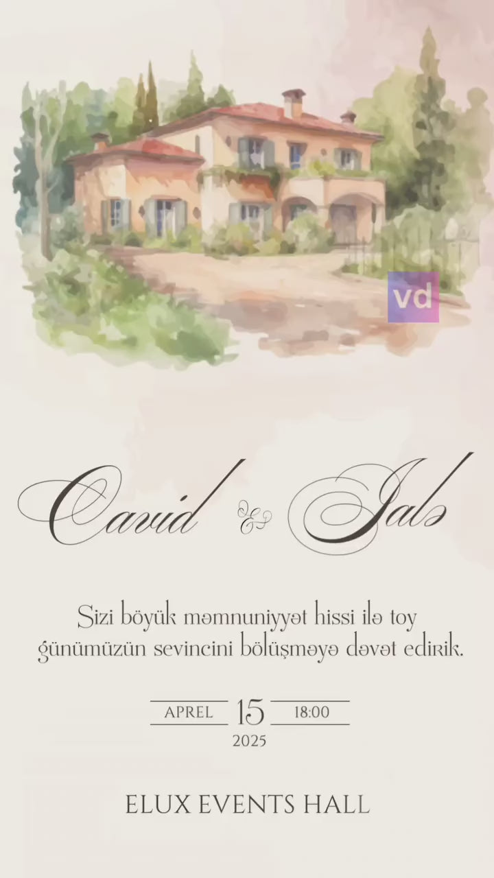 🤍 Watercolor Soft Luxury Wedding Invitation ┃ Akvarel , Yumşaq Premium Toy Dəvətnaməsi