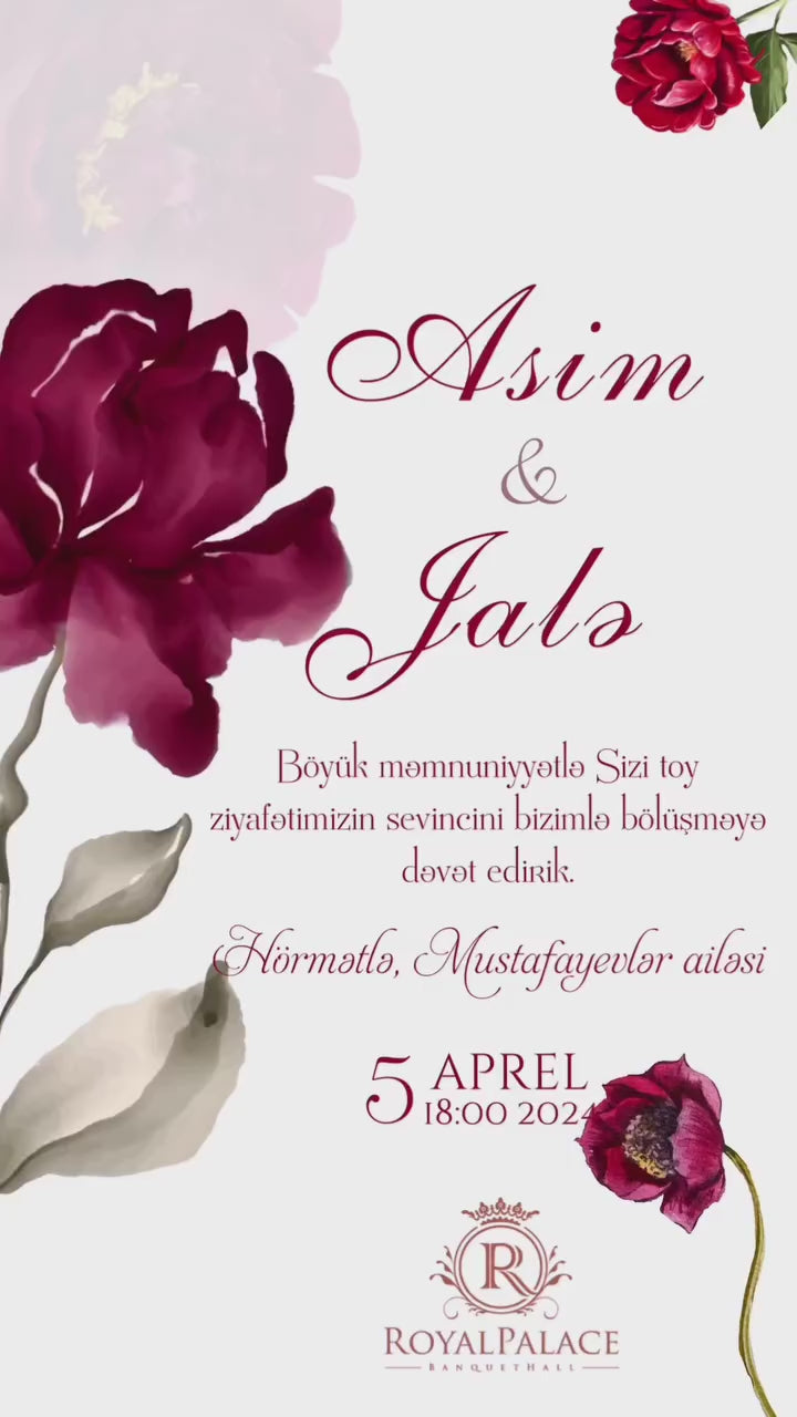 Zərif Qızılgüllü Toy Dəvətnaməsi ┃Elegant Rose Wedding Invitation