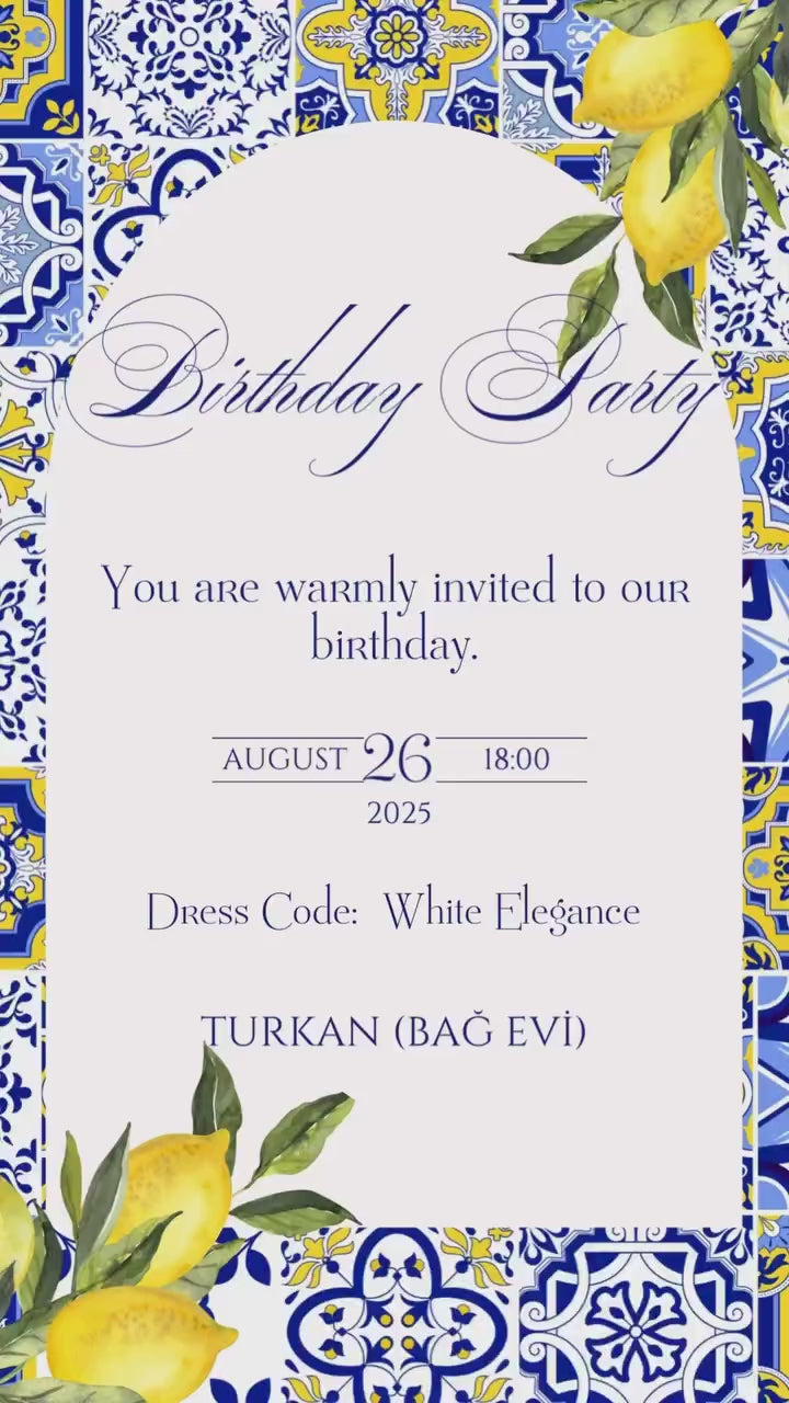 🍋 Amalfi Sahili Ad Günü Stili ┃ Amalfi Coast Style Birthday Invitation