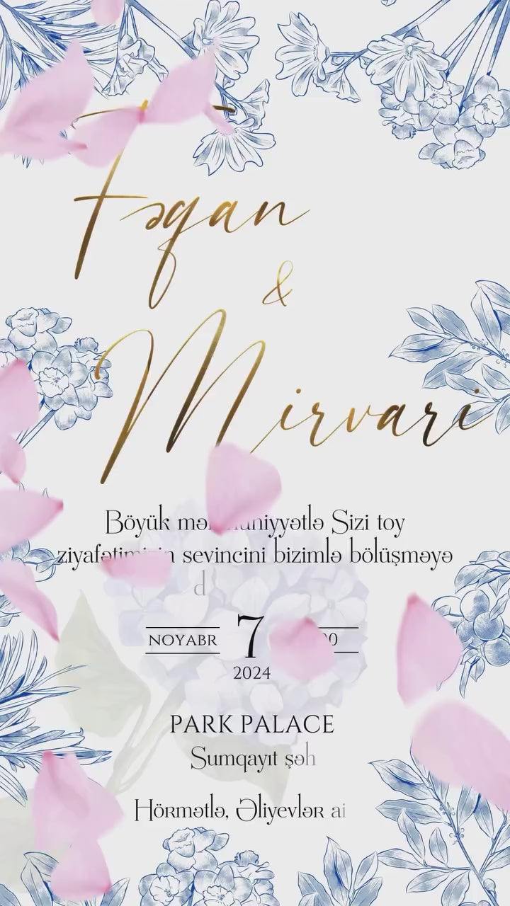 Royal Blue Floral Wedding Invitation