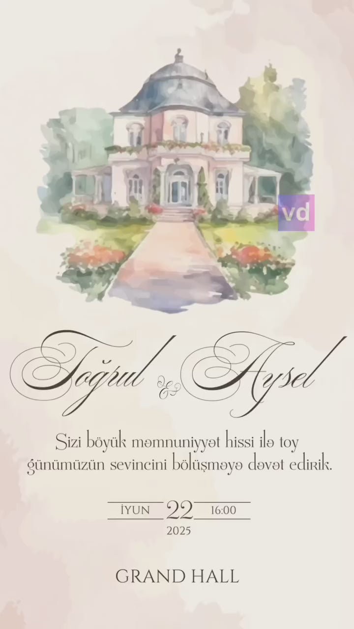 🤍 Watercolor Soft Luxury Wedding Invitation ┃ Akvarel , Yumşaq Premium Toy Dəvətnaməsi