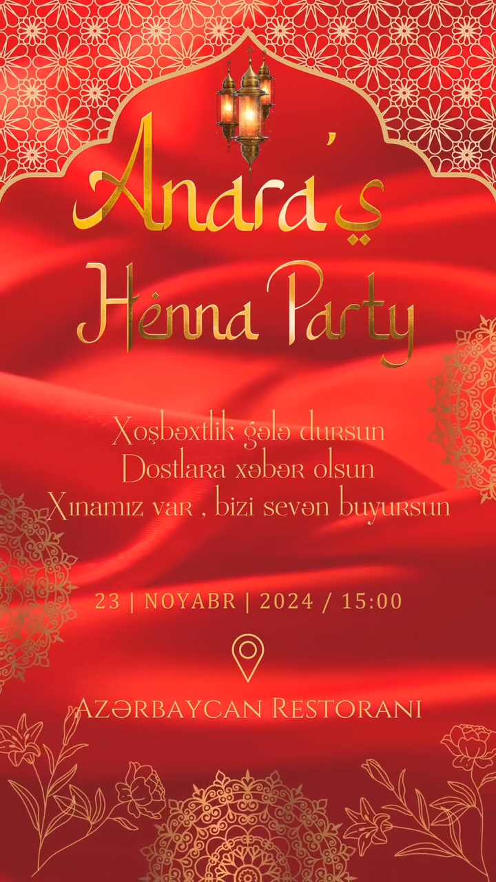 🌹 Zərif Qırmızı Ərəb Gecəsi Dəvətnaməsi ┃ Elegant Red Arabian Night Invitation